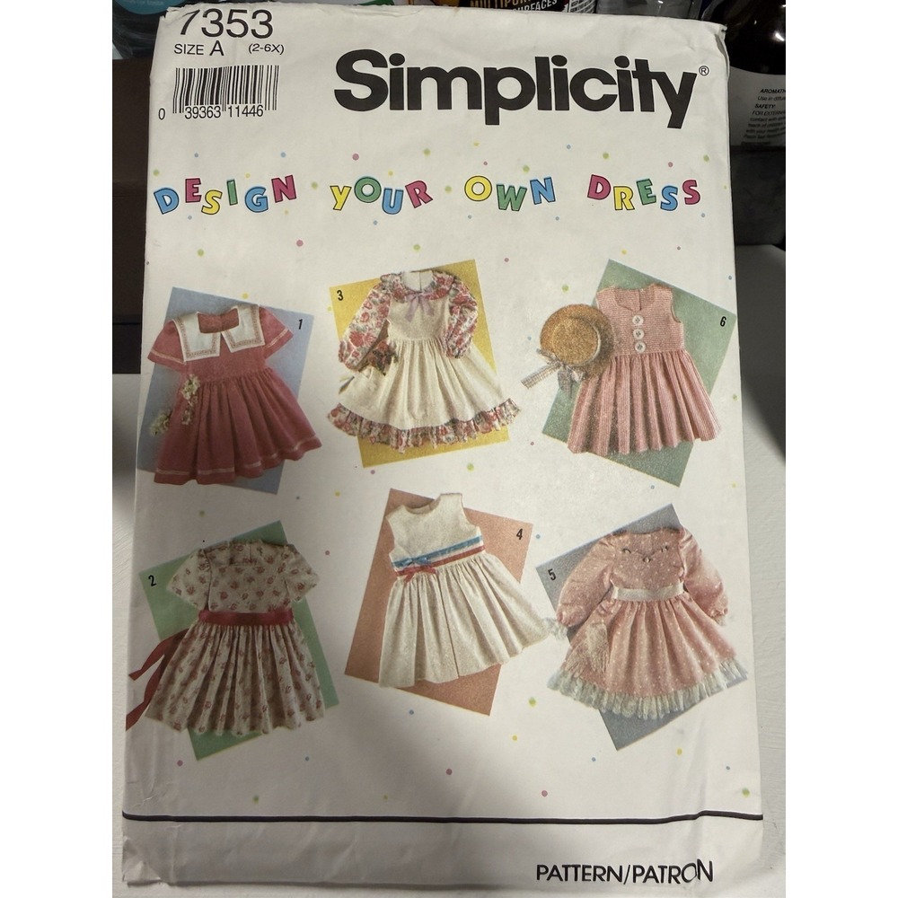 Simplicity 7353 Size 2-6x Girls' Design Your Own Dress Vtg 1991 Uncut